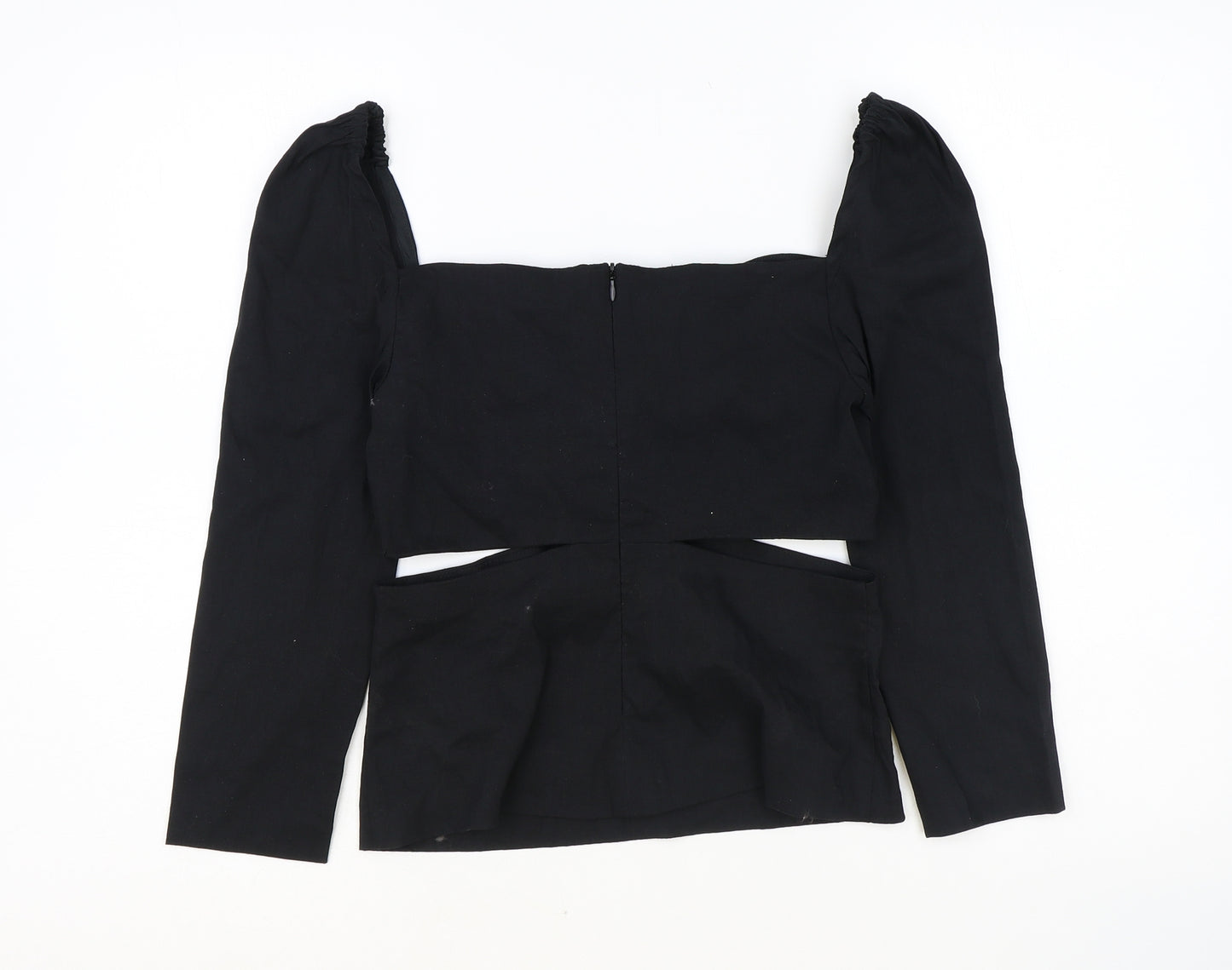 Zara Womens Black Linen Basic Blouse Size S Square Neck - Cut Out