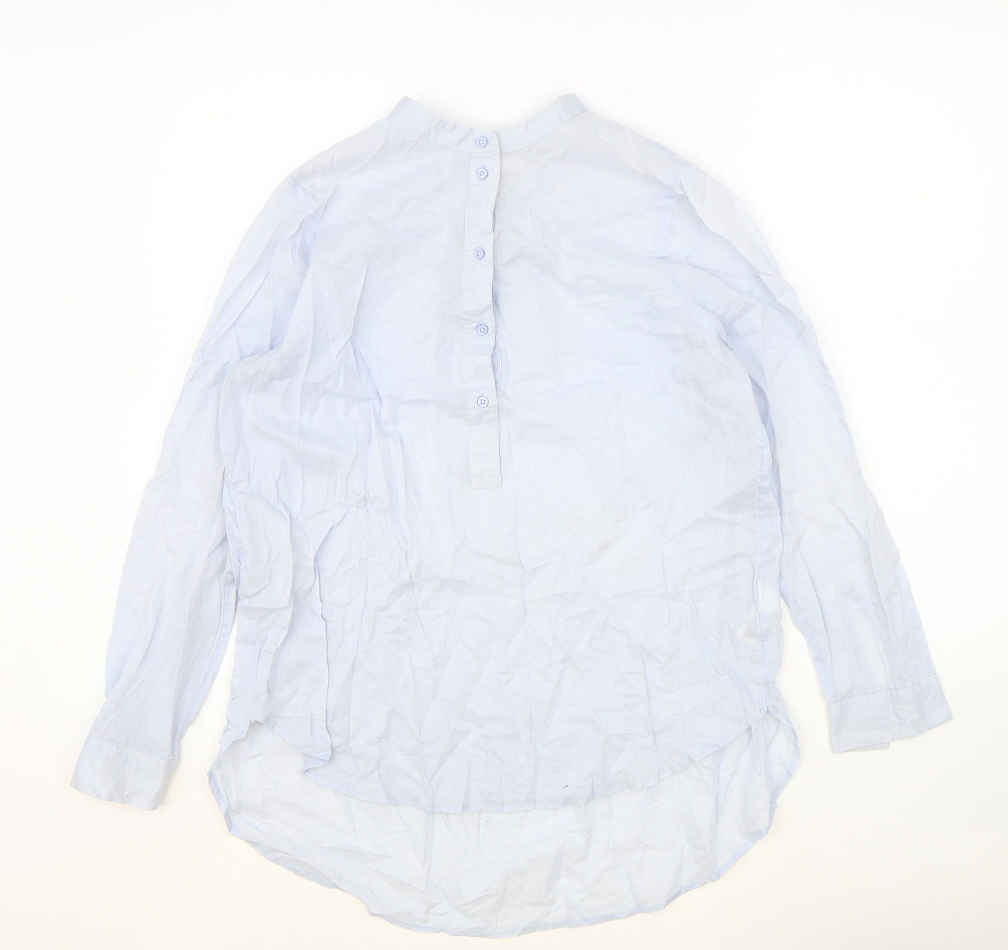 H&M Womens Blue 100% Cotton Basic Blouse Size 10 Round Neck