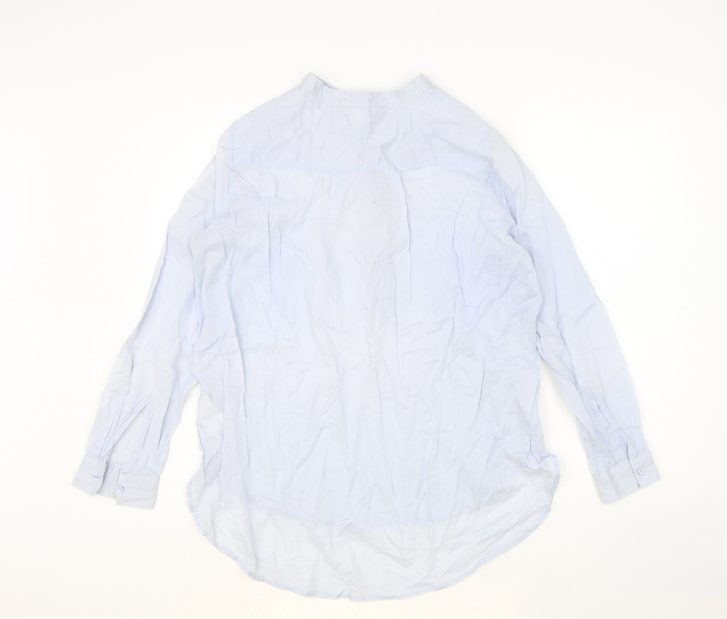 H&M Womens Blue 100% Cotton Basic Blouse Size 10 Round Neck