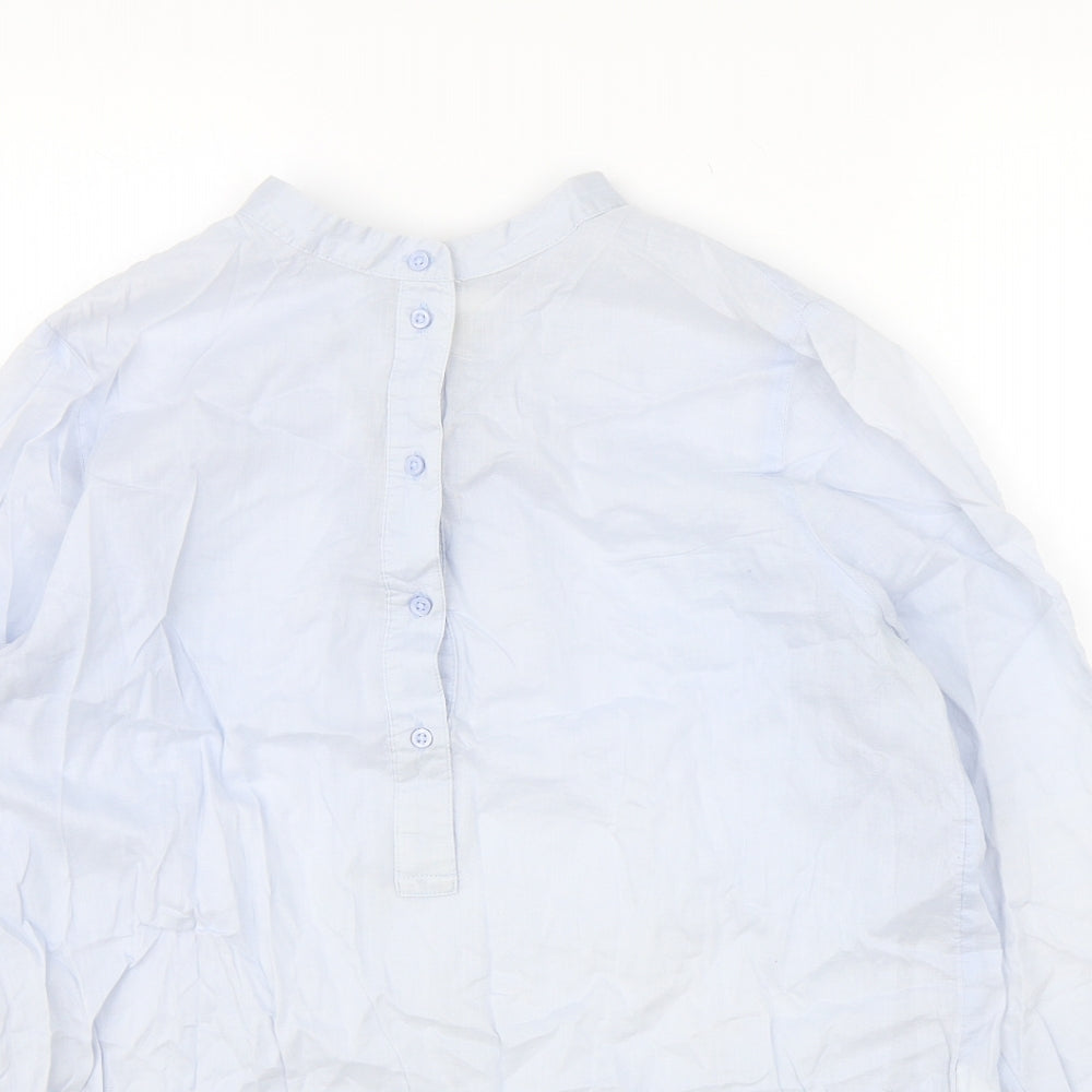 H&M Womens Blue 100% Cotton Basic Blouse Size 10 Round Neck