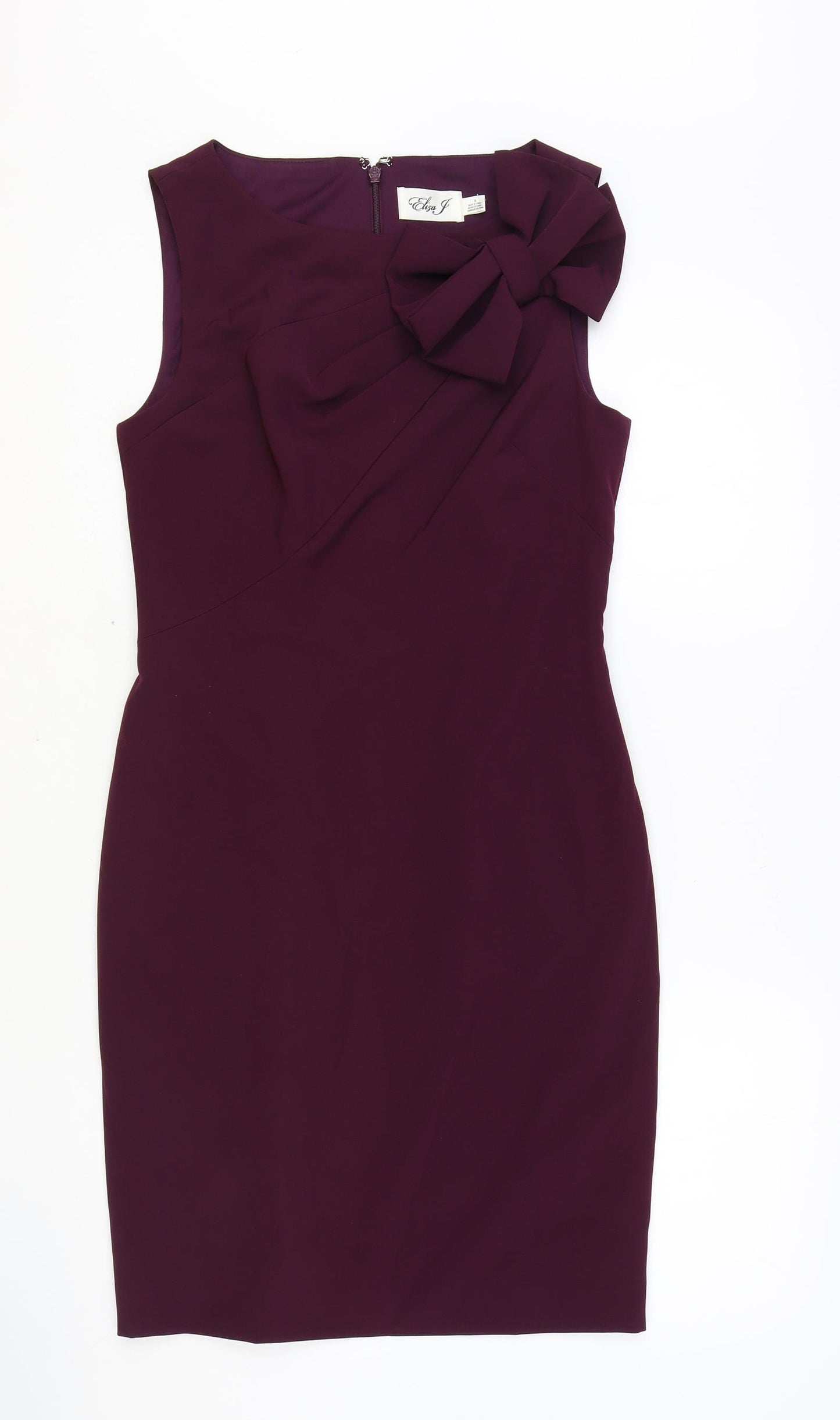 Eliza J Womens Purple Polyester A-Line Size 8 Round Neck Zip