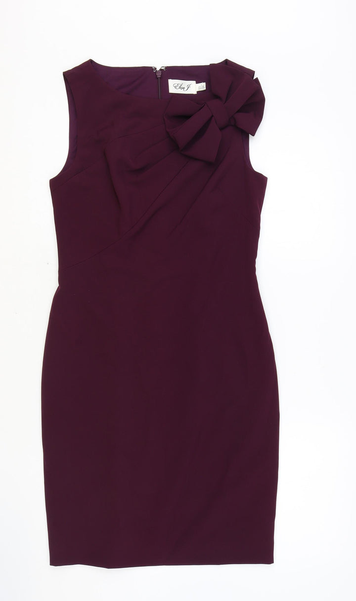 Eliza J Womens Purple Polyester A-Line Size 8 Round Neck Zip