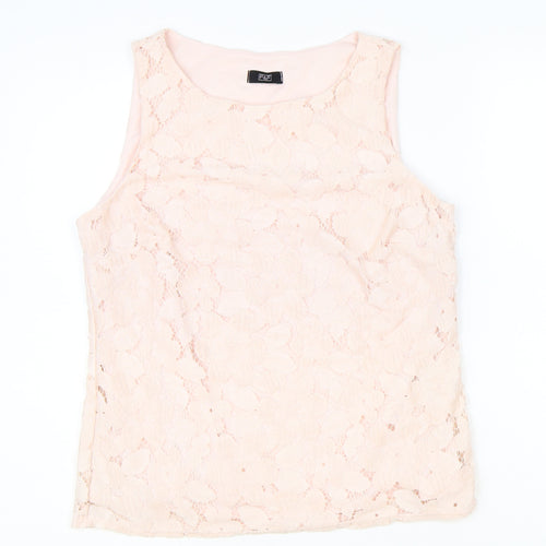 F&F Womens Pink Nylon Basic Tank Size 12 Round Neck - Lace Detail