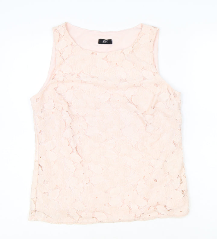 F&F Womens Pink Nylon Basic Tank Size 12 Round Neck - Lace Detail