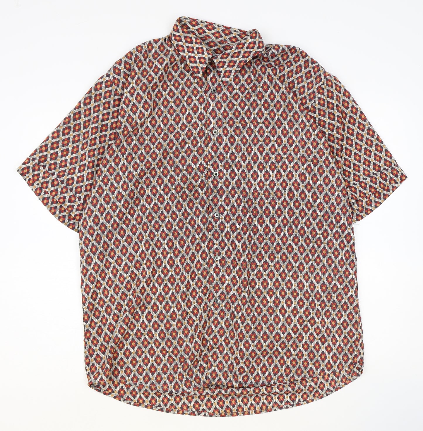 Orchid Fashion Womens Multicoloured Geometric Silk Basic Button-Up Size XL V-Neck