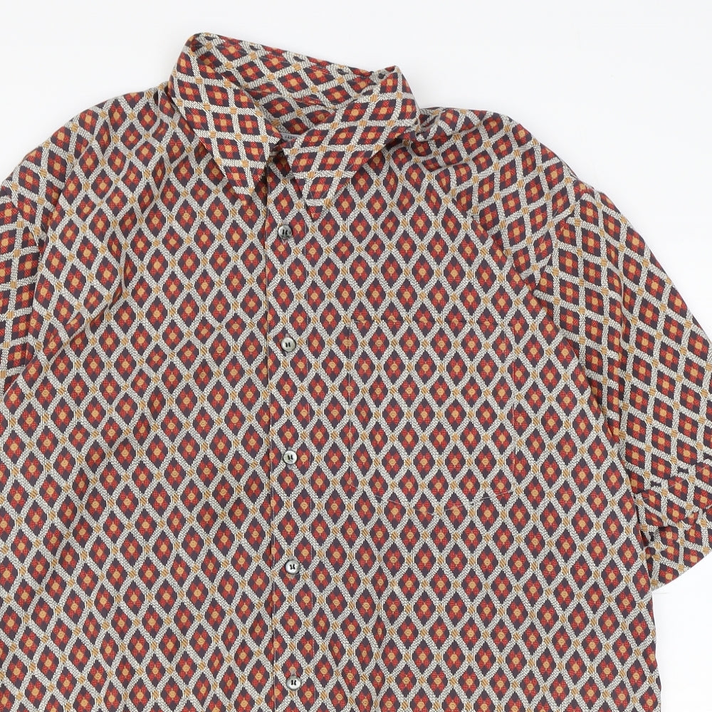 Orchid Fashion Womens Multicoloured Geometric Silk Basic Button-Up Size XL V-Neck