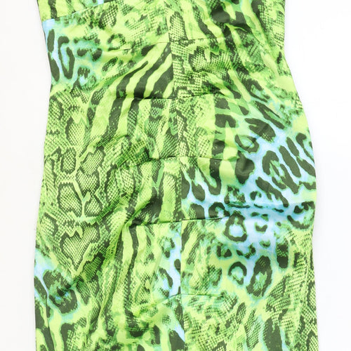 Jump Apparel Womens Green Animal Print Polyester Bodycon Size 6 Sweetheart Zip - Snakeskin Pattern