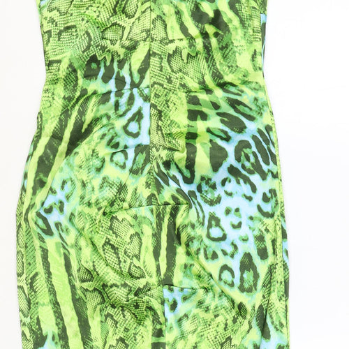 Jump Apparel Womens Green Animal Print Polyester Bodycon Size 6 Sweetheart Zip - Snakeskin Pattern