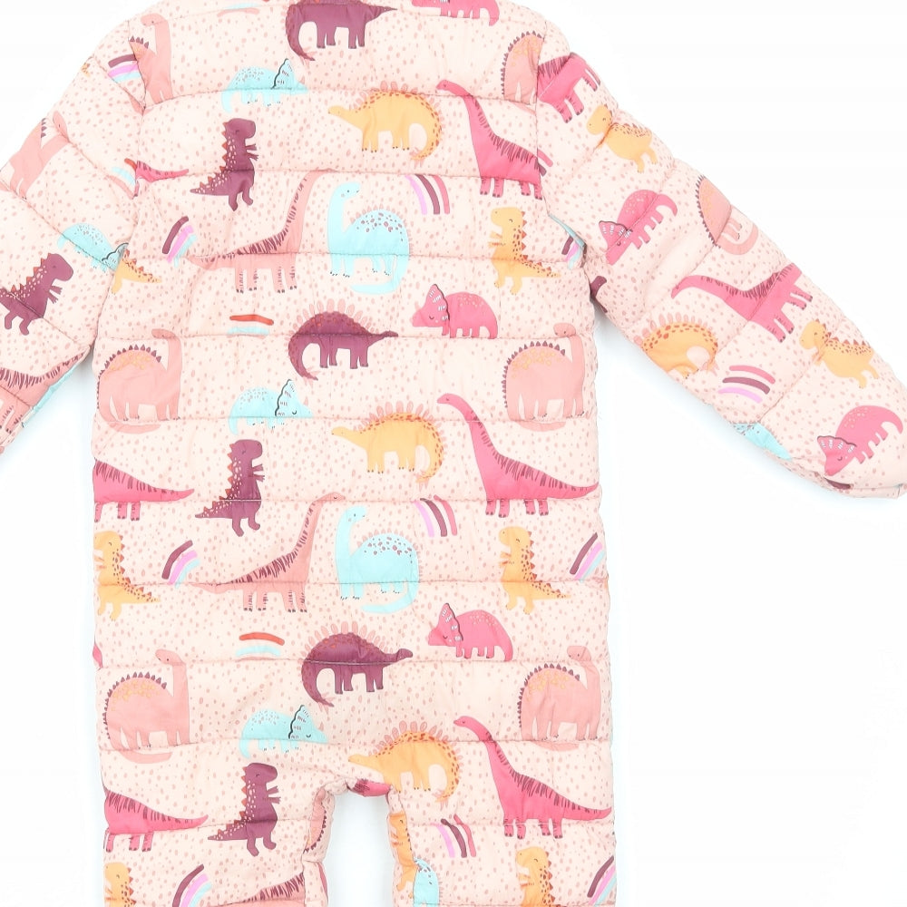 Fred&Flo Girls Pink Geometric Quilted Snowsuit Size 12-18 Months Zip - Dinosaur