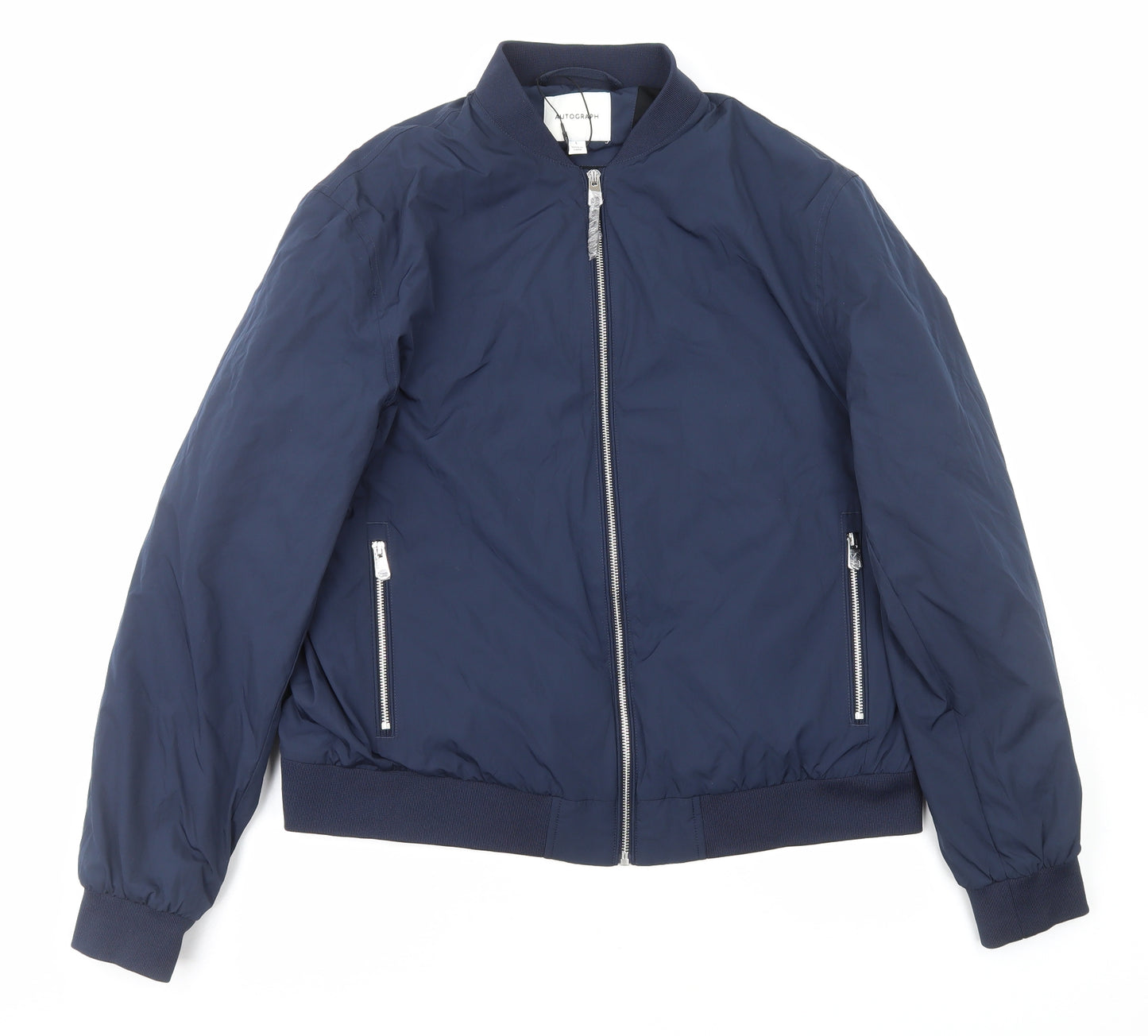 Marks and Spencer Womens Blue Bomber Jacket Jacket Size L Zip