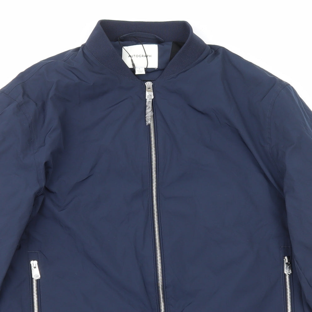 Marks and Spencer Womens Blue Bomber Jacket Jacket Size L Zip