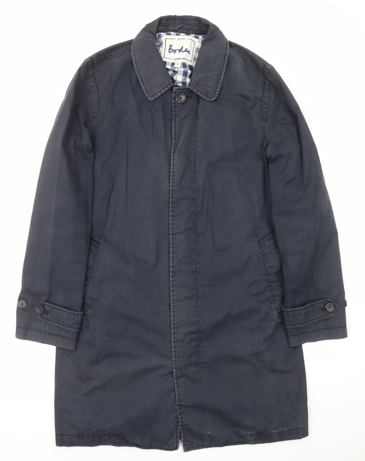 Boden Mens Blue Rain Coat Coat Size M Button