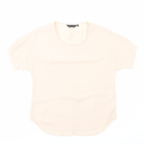 New Look Womens Pink Polyester Basic T-Shirt Size 8 Round Neck