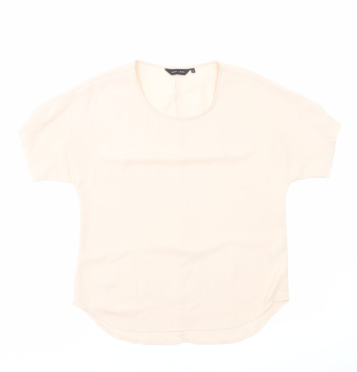 New Look Womens Pink Polyester Basic T-Shirt Size 8 Round Neck