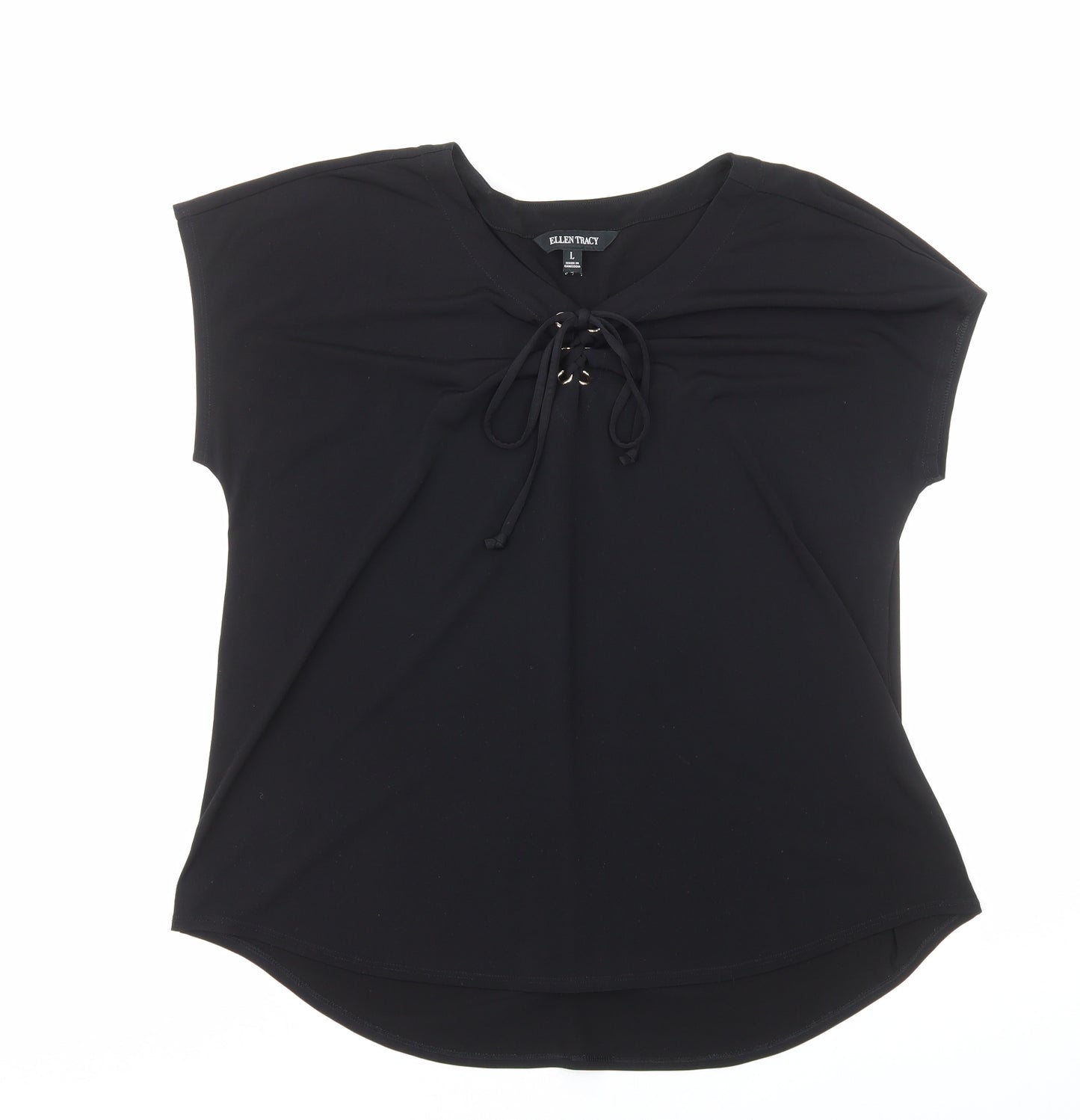 Ellen Tracy Womens Black Viscose Basic Blouse Size L V-Neck