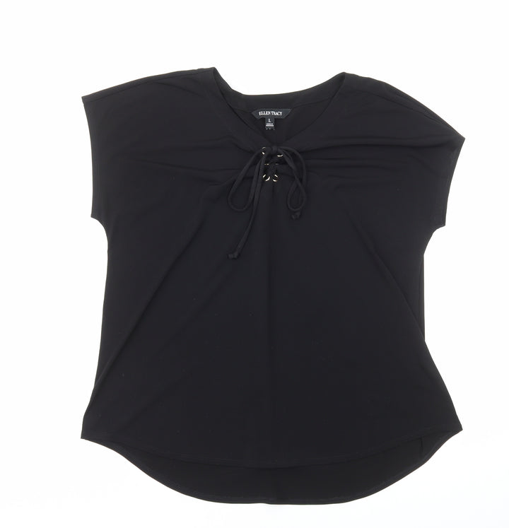 Ellen Tracy Womens Black Viscose Basic Blouse Size L V-Neck