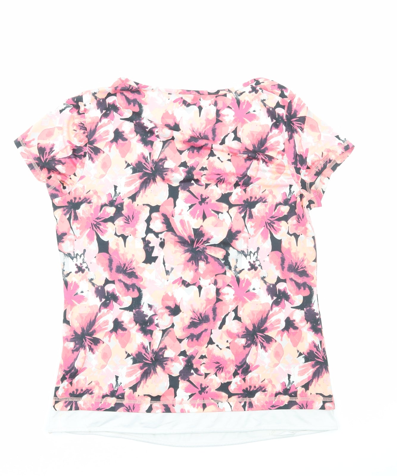 TU Womens Pink Floral Polyamide Basic T-Shirt Size 16 Scoop Neck Pullover