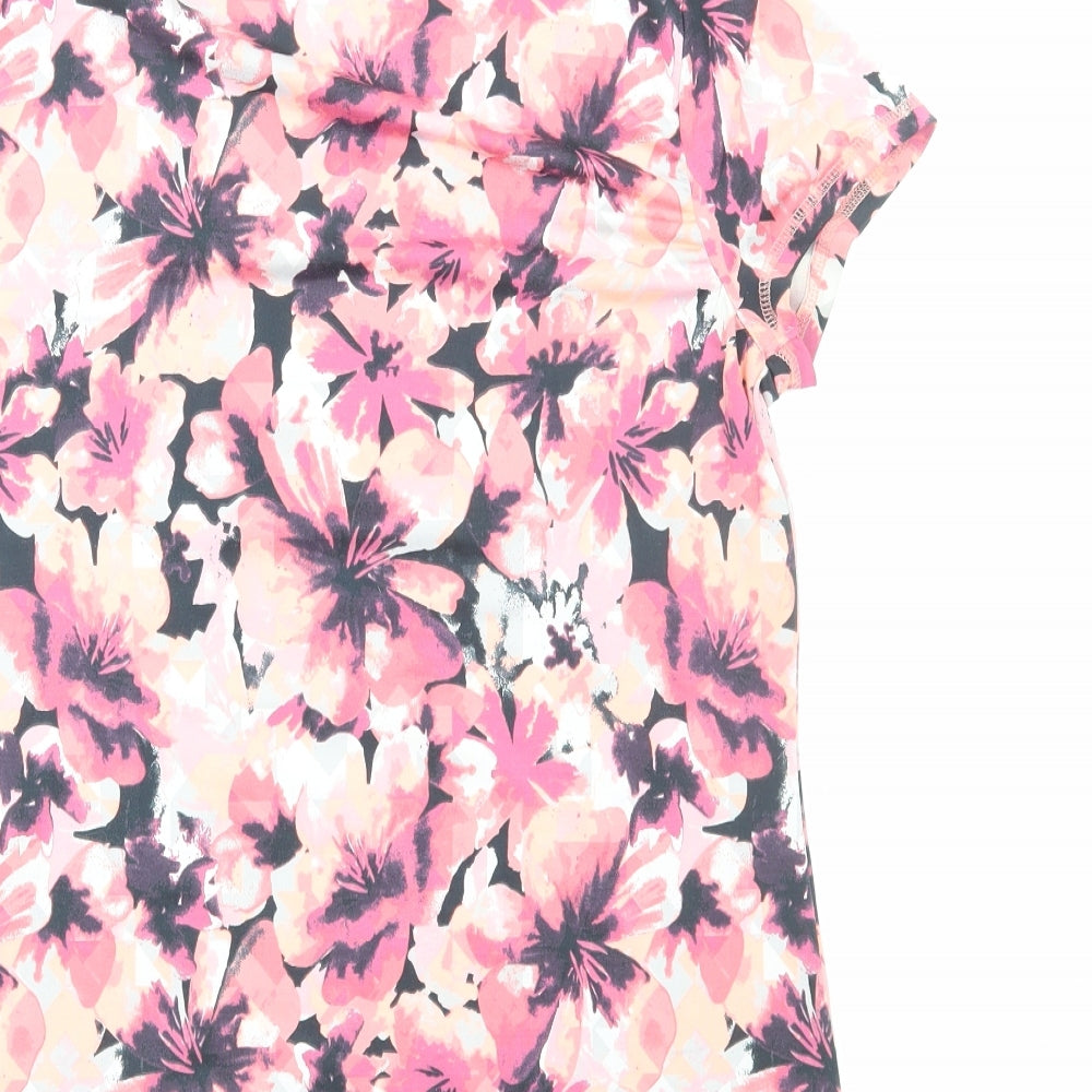 TU Womens Pink Floral Polyamide Basic T-Shirt Size 16 Scoop Neck Pullover