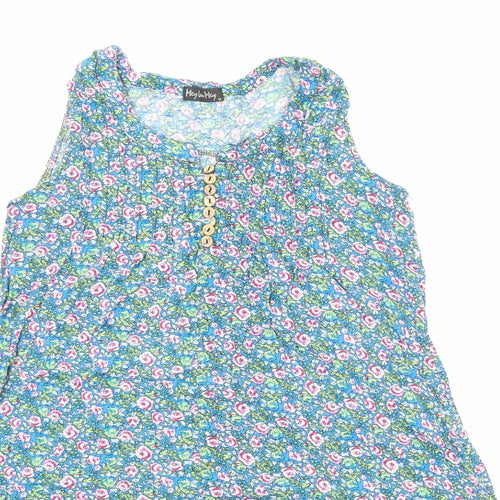 Mey Lon Mey Womens Blue Geometric Viscose Tank Dress Size M Round Neck Pullover