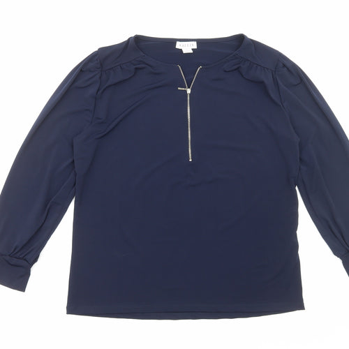Vallis Womens Blue Polyester Basic Blouse Size L Round Neck