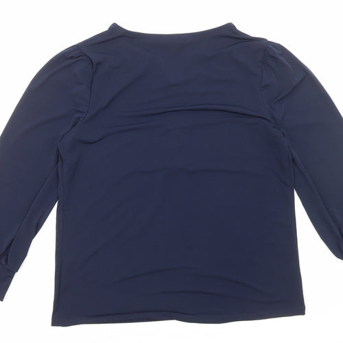 Vallis Womens Blue Polyester Basic Blouse Size L Round Neck