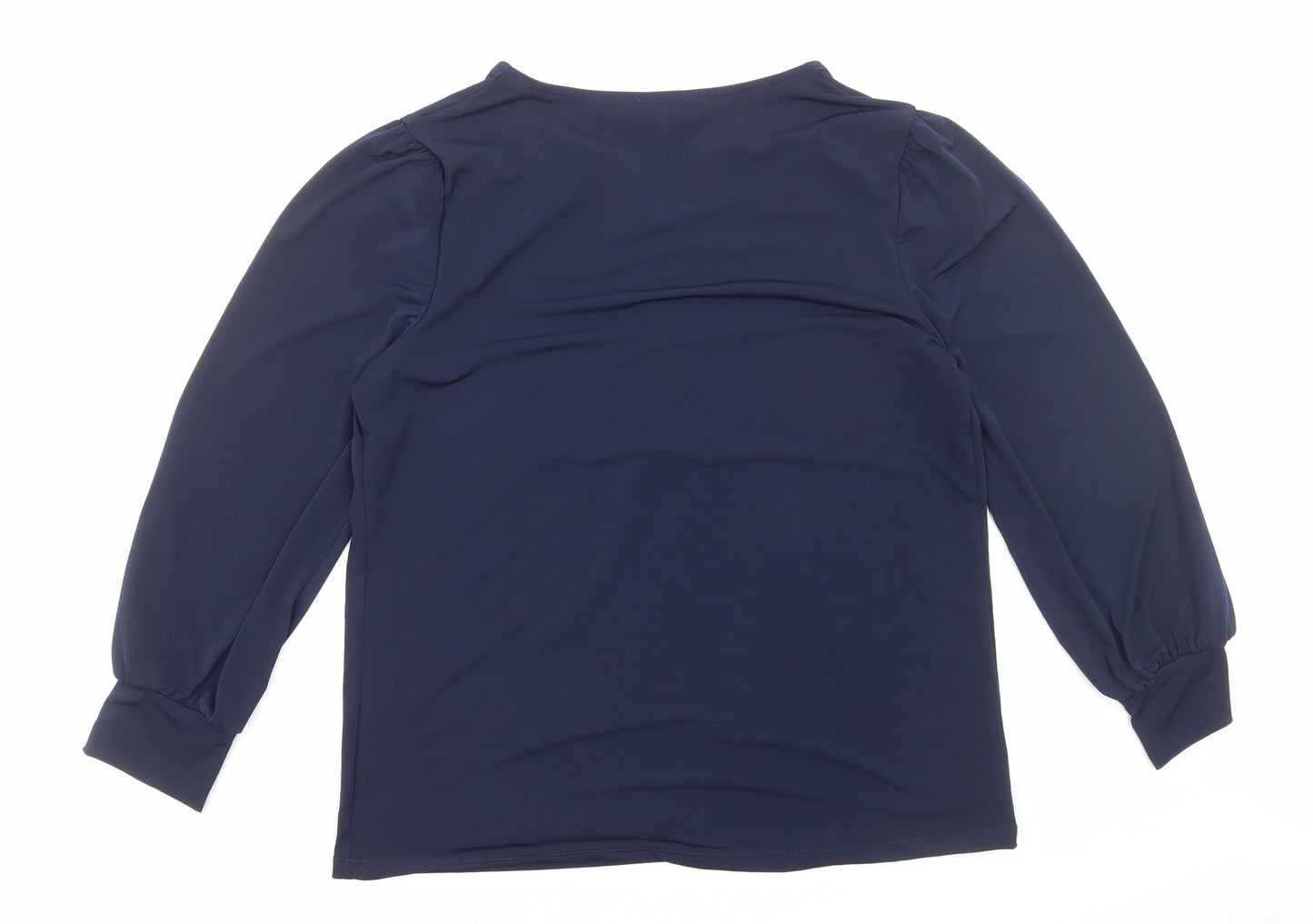 Vallis Womens Blue Polyester Basic Blouse Size L Round Neck