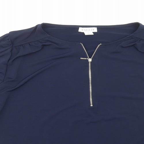 Vallis Womens Blue Polyester Basic Blouse Size L Round Neck