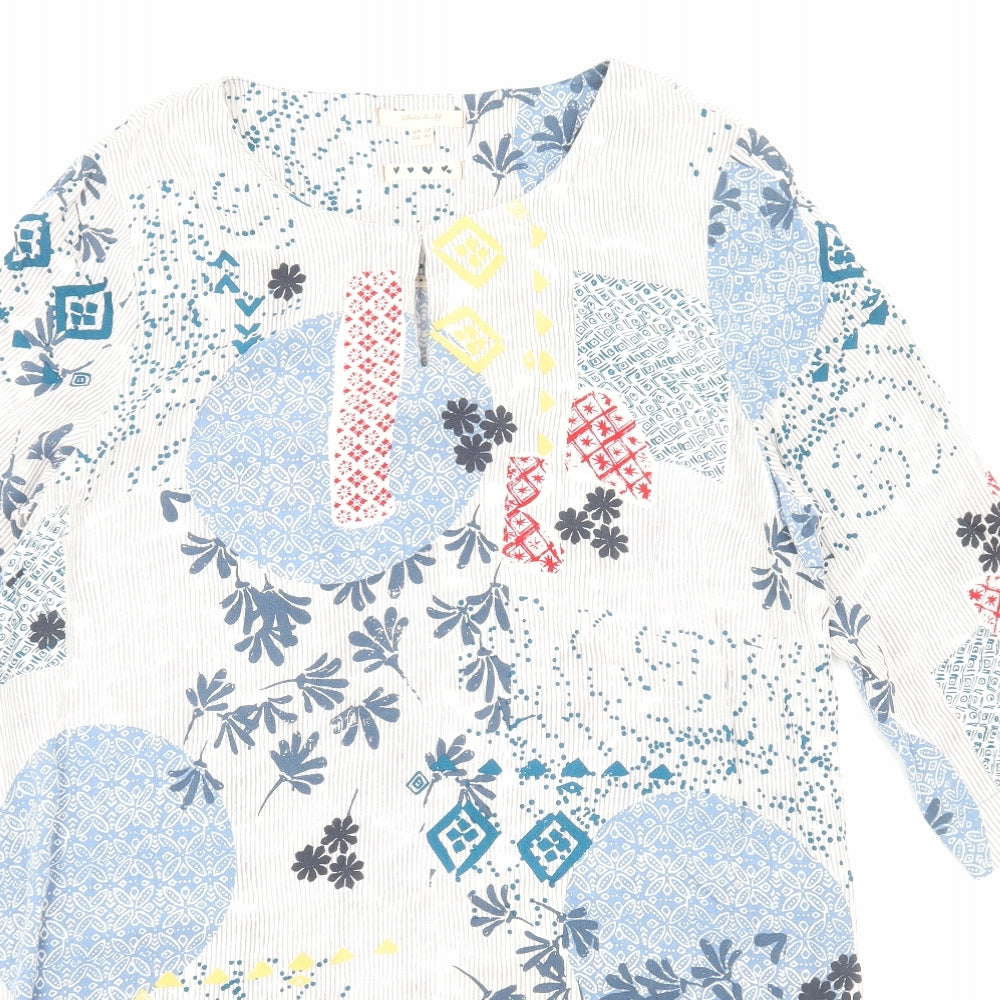 White Stuff Womens Blue Geometric Viscose A-Line Size 18 Round Neck Pullover
