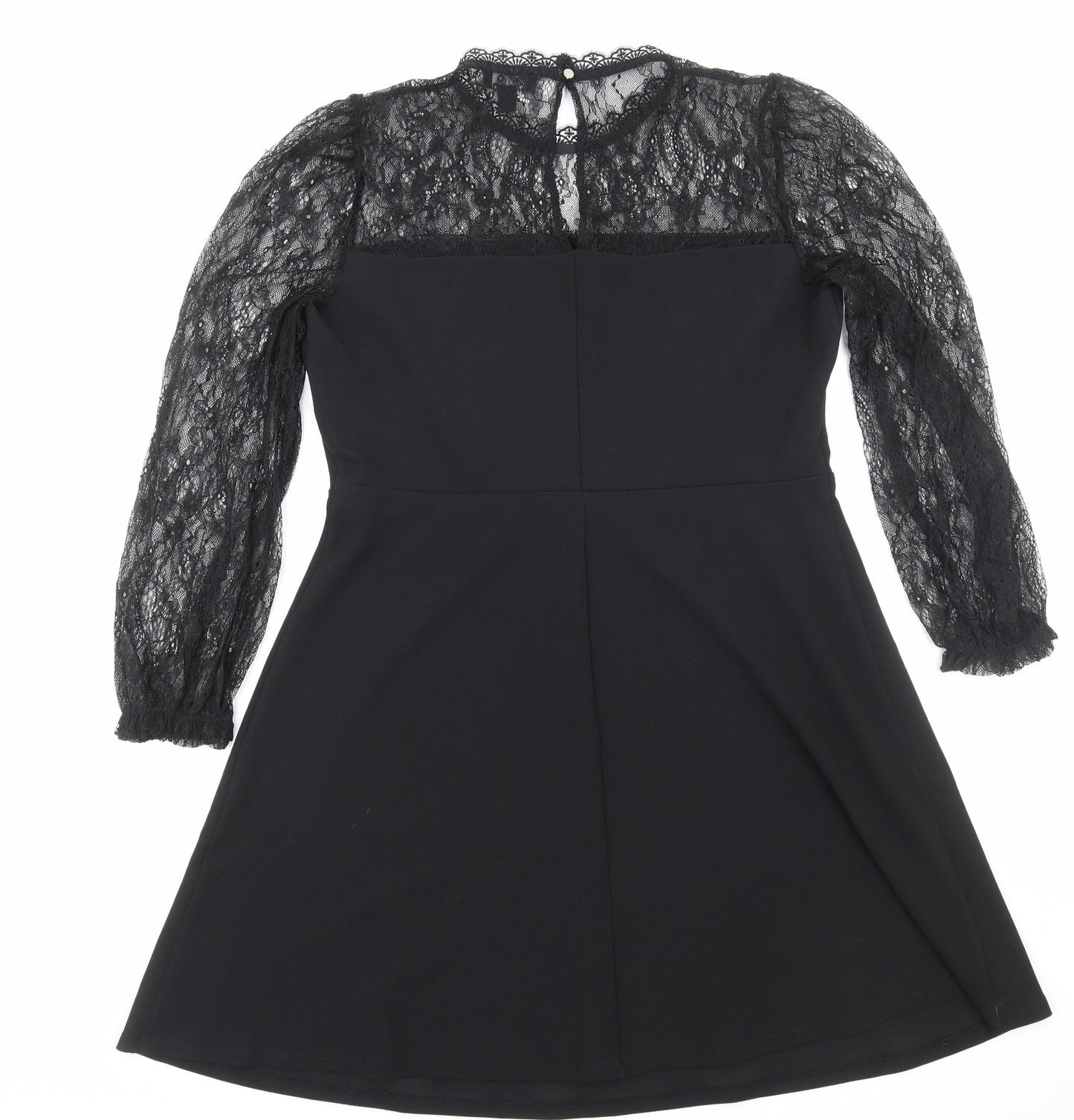 NEXT Womens Black Polyester A-Line Size 18 Round Neck Pullover - Lace Detail