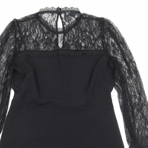 NEXT Womens Black Polyester A-Line Size 18 Round Neck Pullover - Lace Detail