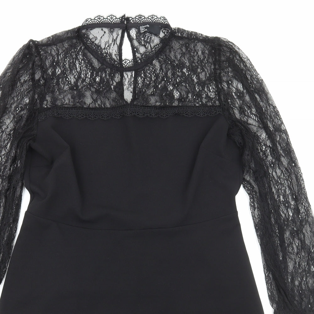 NEXT Womens Black Polyester A-Line Size 18 Round Neck Pullover - Lace Detail