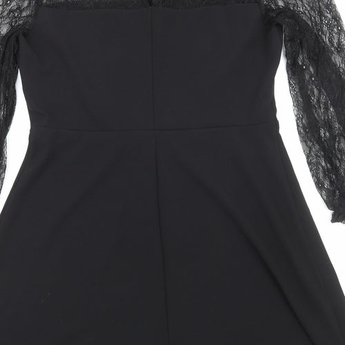 NEXT Womens Black Polyester A-Line Size 18 Round Neck Pullover - Lace Detail