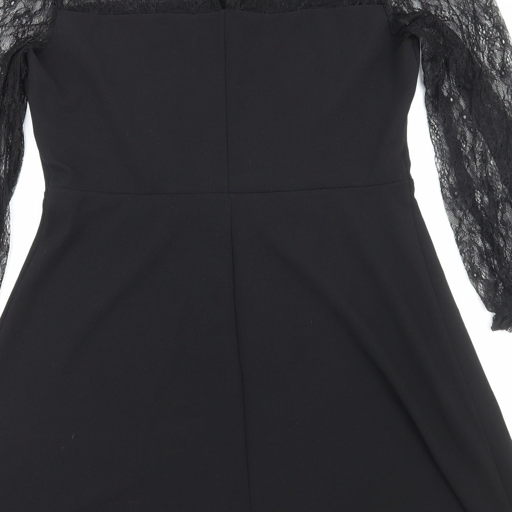 NEXT Womens Black Polyester A-Line Size 18 Round Neck Pullover - Lace Detail