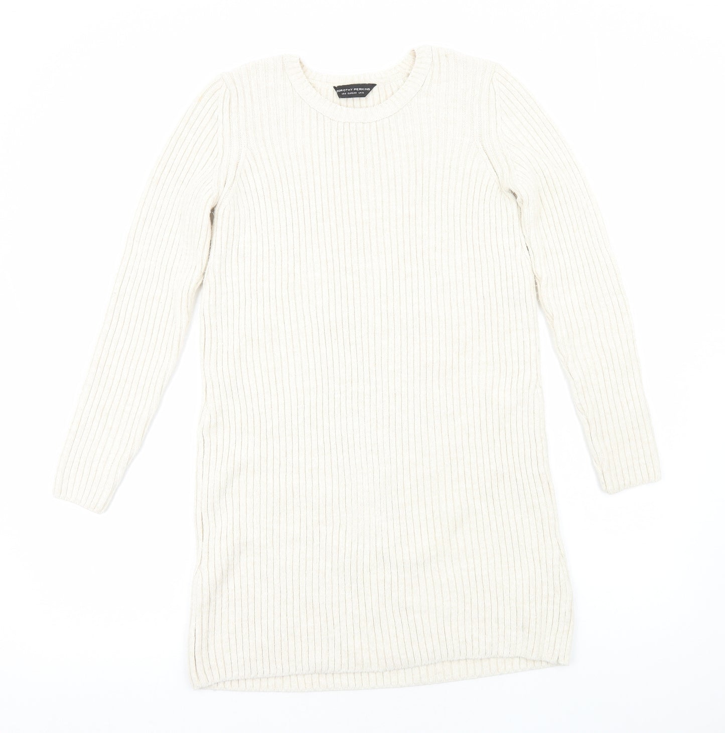 Dorothy Perkins Womens Ivory Acrylic Jumper Dress Size 12 Round Neck Pullover