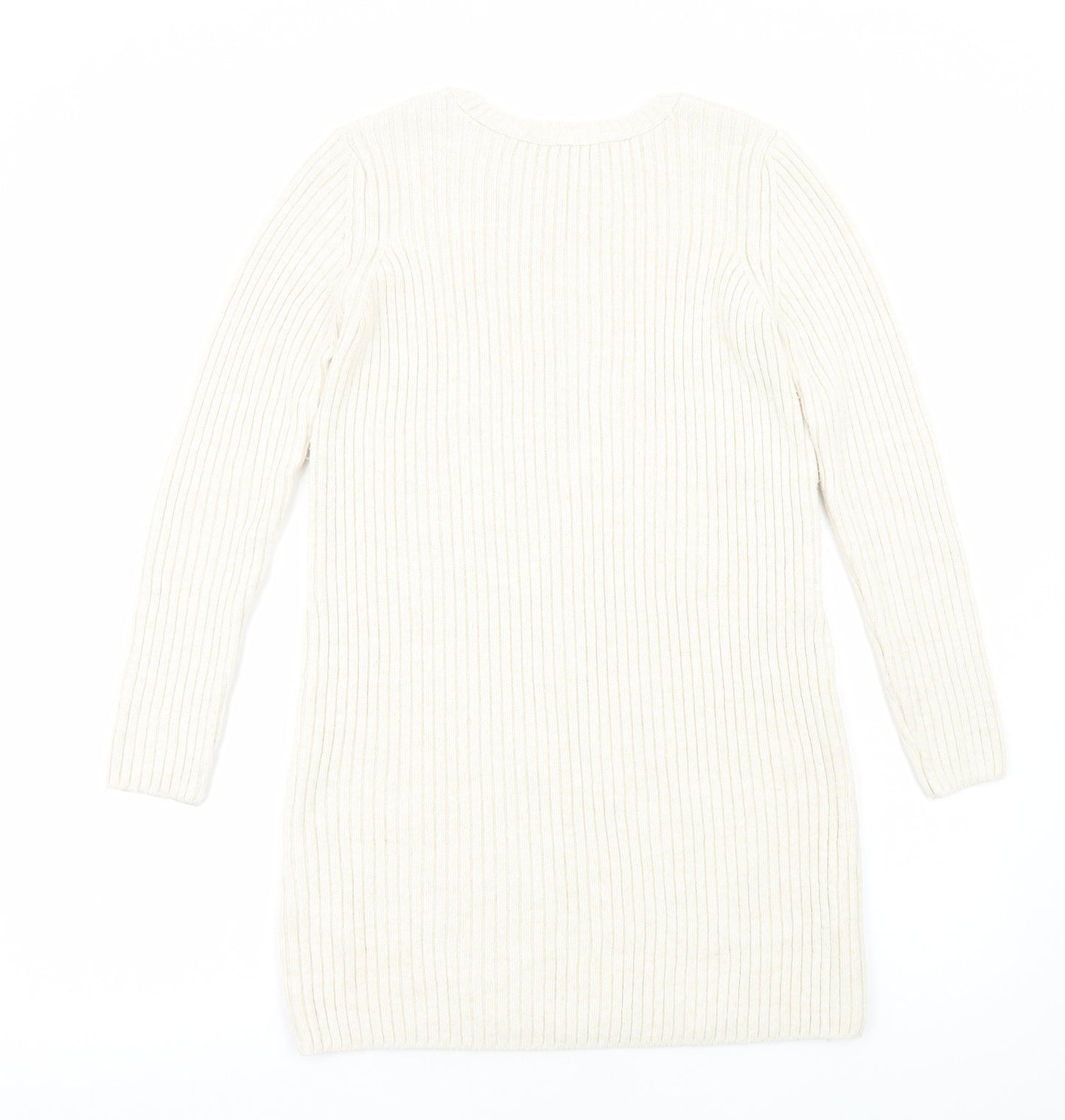 Dorothy Perkins Womens Ivory Acrylic Jumper Dress Size 12 Round Neck Pullover