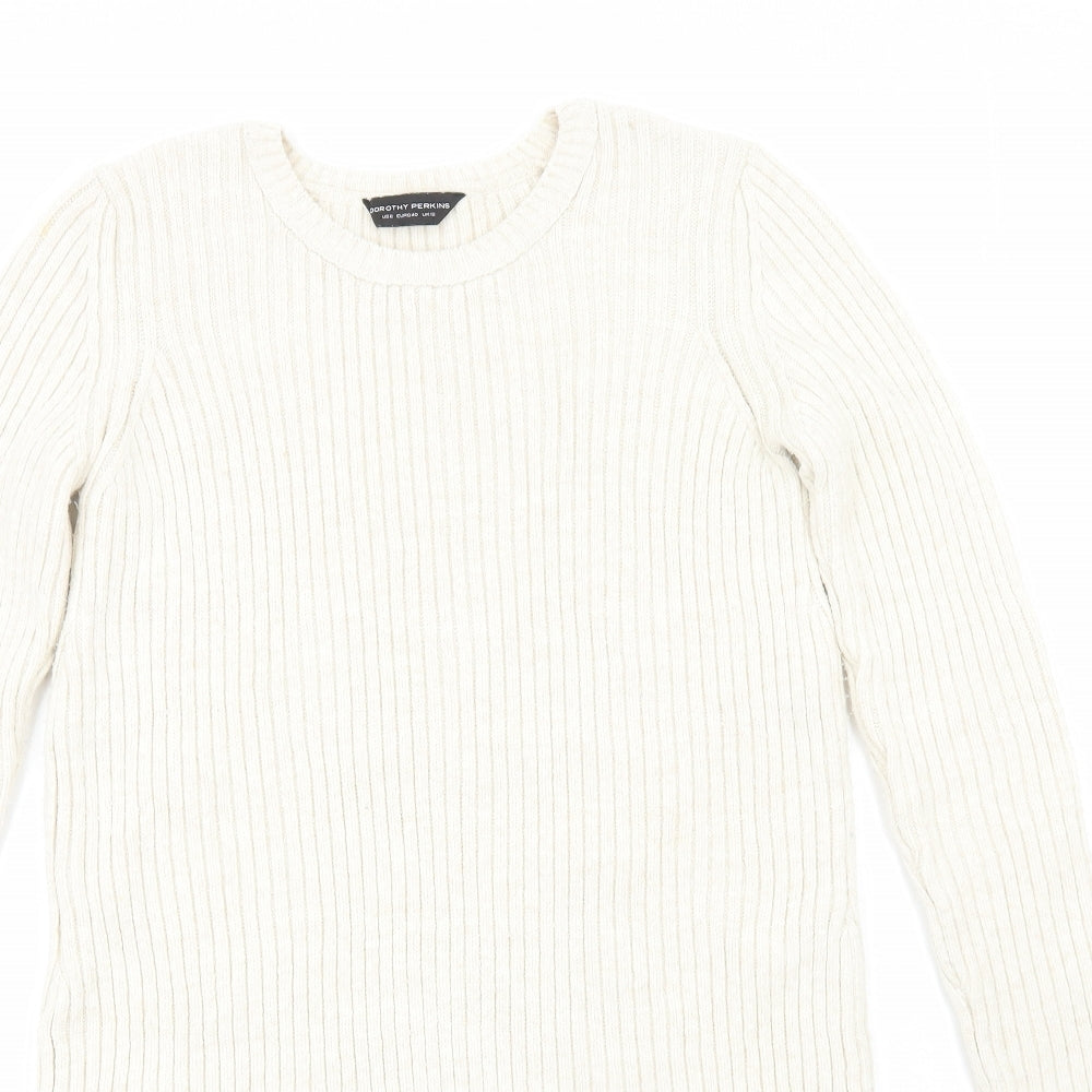 Dorothy Perkins Womens Ivory Acrylic Jumper Dress Size 12 Round Neck Pullover