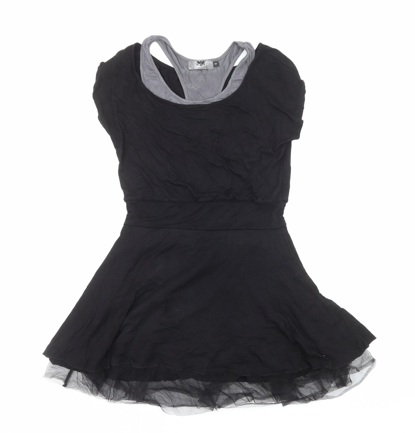 Black Premium Womens Black Viscose Fit & Flare Size S Round Neck Pullover
