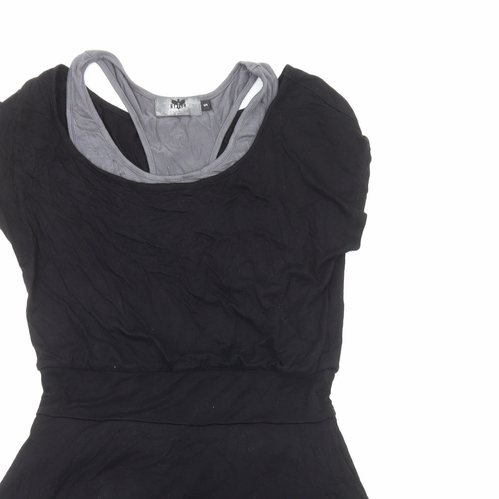 Black Premium Womens Black Viscose Fit & Flare Size S Round Neck Pullover