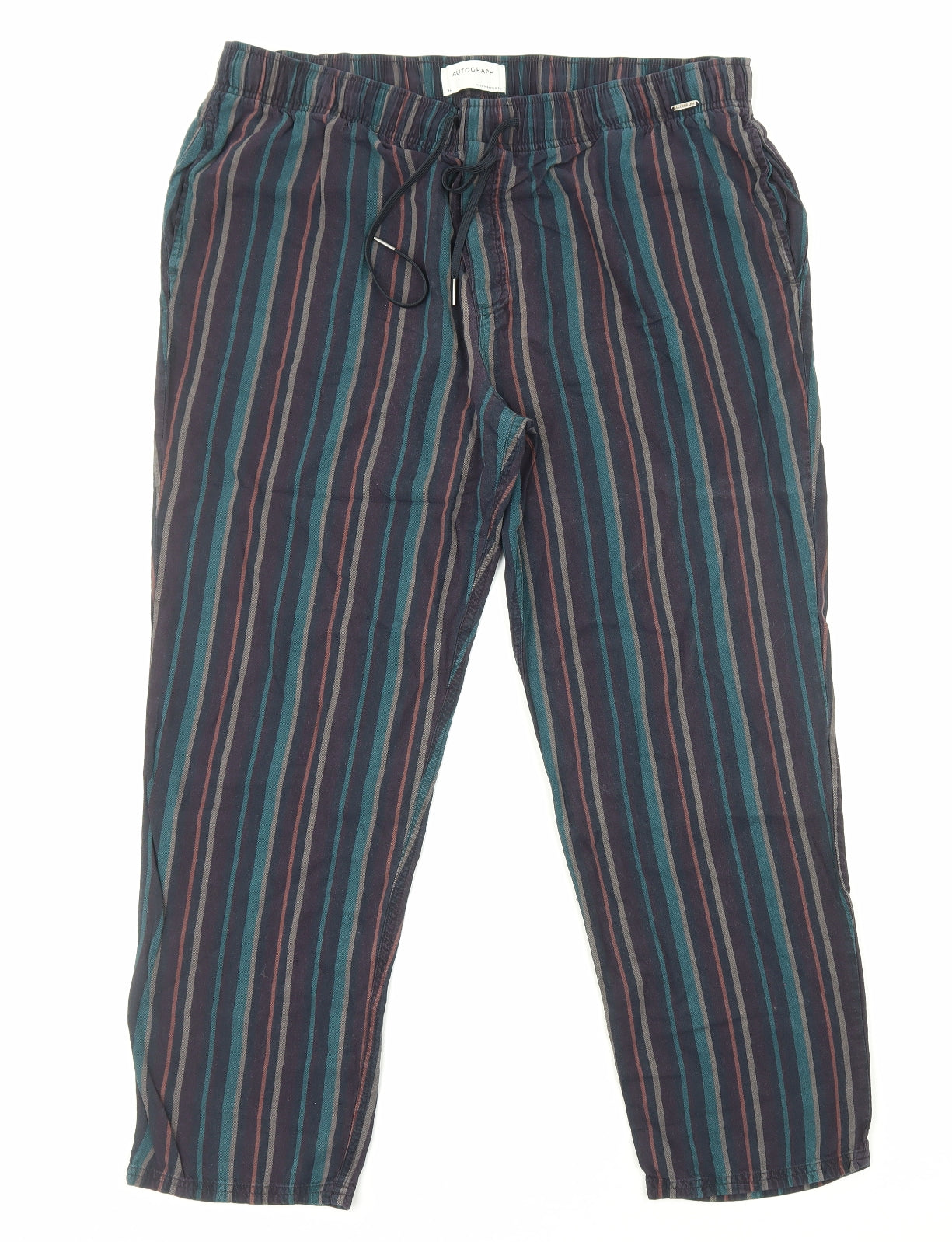 Marks and Spencer Mens Multicoloured Striped Cotton Sweatpants Trousers Size XL Regular Drawstring
