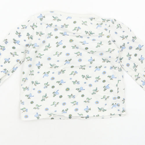 TU Girls White Floral Cotton Basic T-Shirt Size 6-9 Months Round Neck Pullover