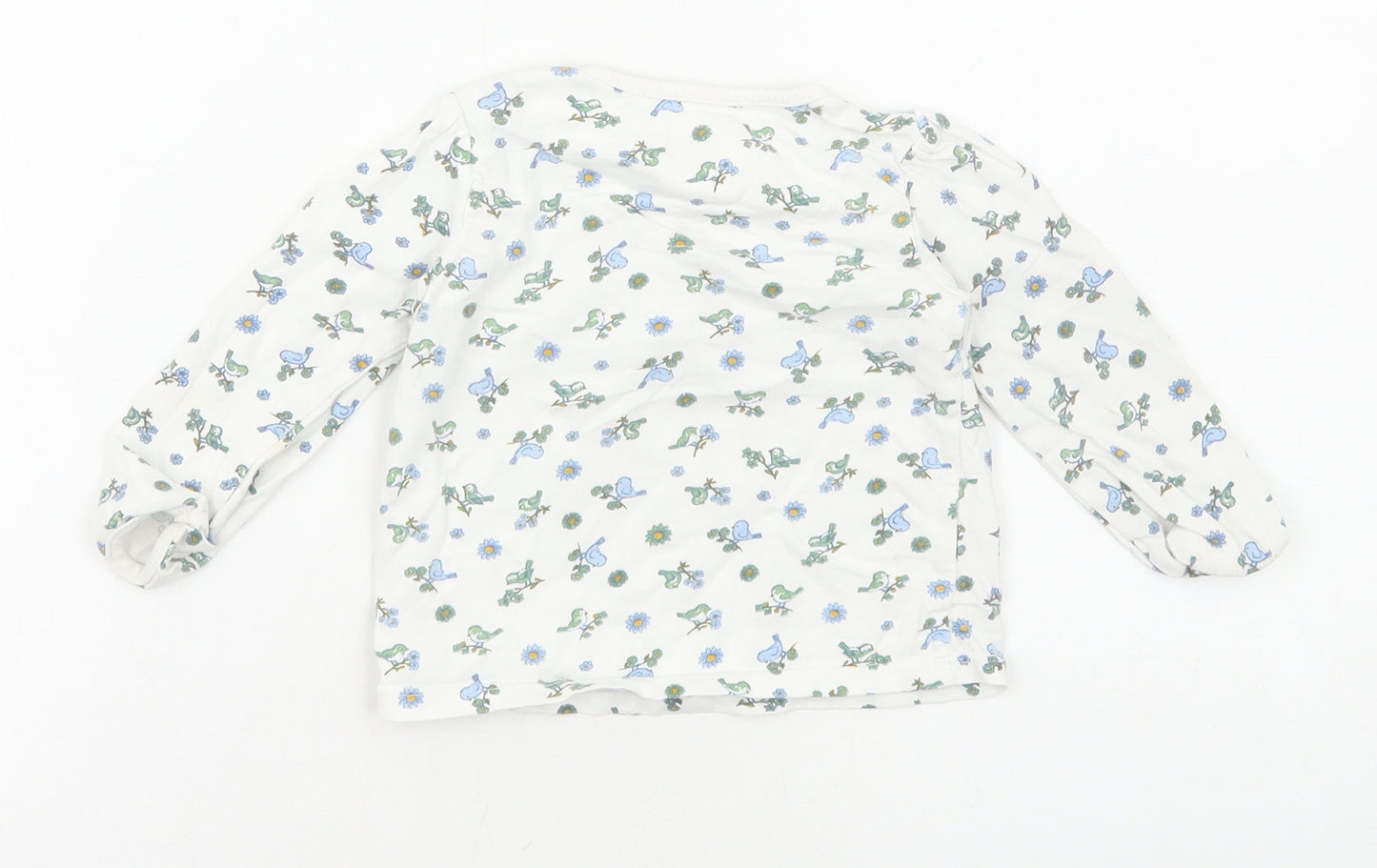 TU Girls White Floral Cotton Basic T-Shirt Size 6-9 Months Round Neck Pullover