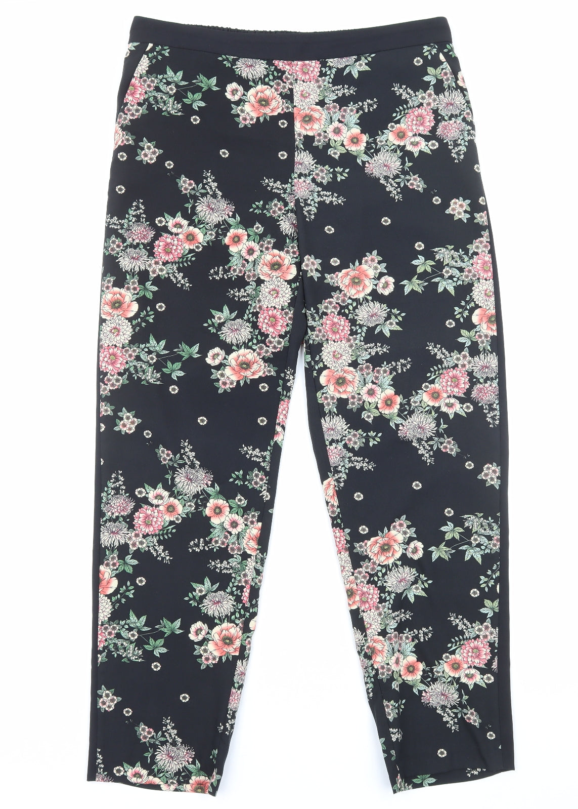Peacocks Womens Black Floral Polyester Jogger Trousers Size 16 Regular - Leggings