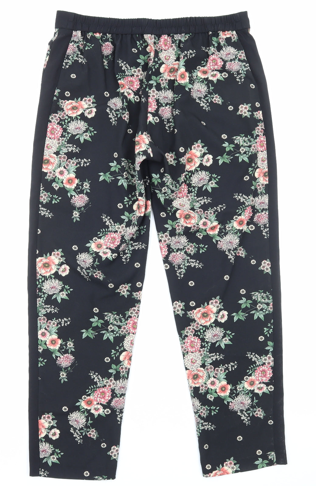 Peacocks Womens Black Floral Polyester Jogger Trousers Size 16 Regular - Leggings