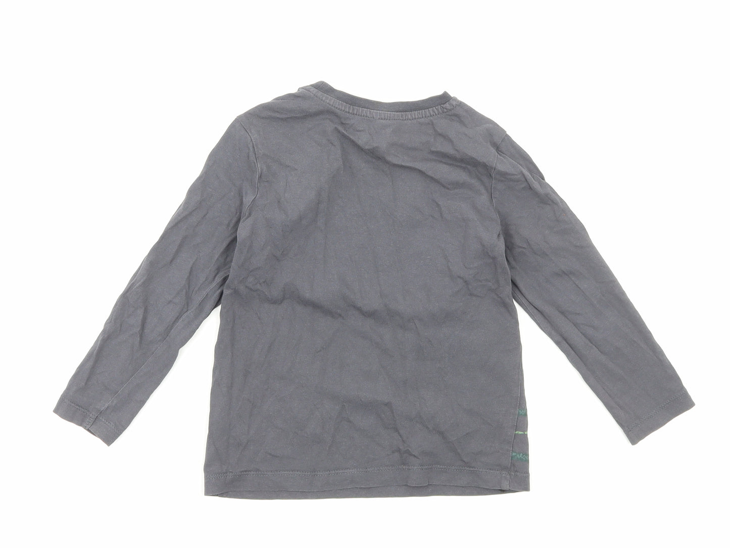 George Boys Grey Cotton Basic T-Shirt Size 3-4 Years Round Neck Pullover - Tractor