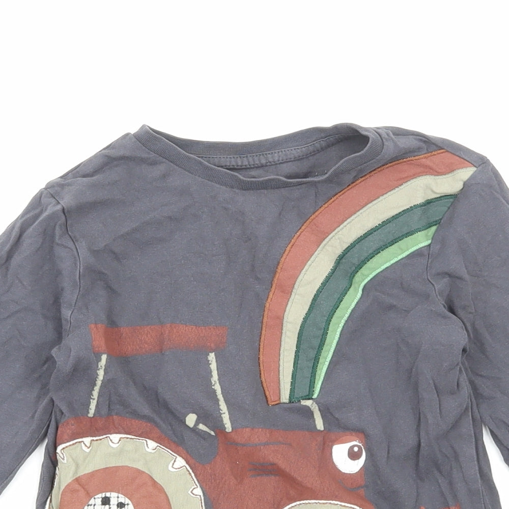 George Boys Grey Cotton Basic T-Shirt Size 3-4 Years Round Neck Pullover - Tractor
