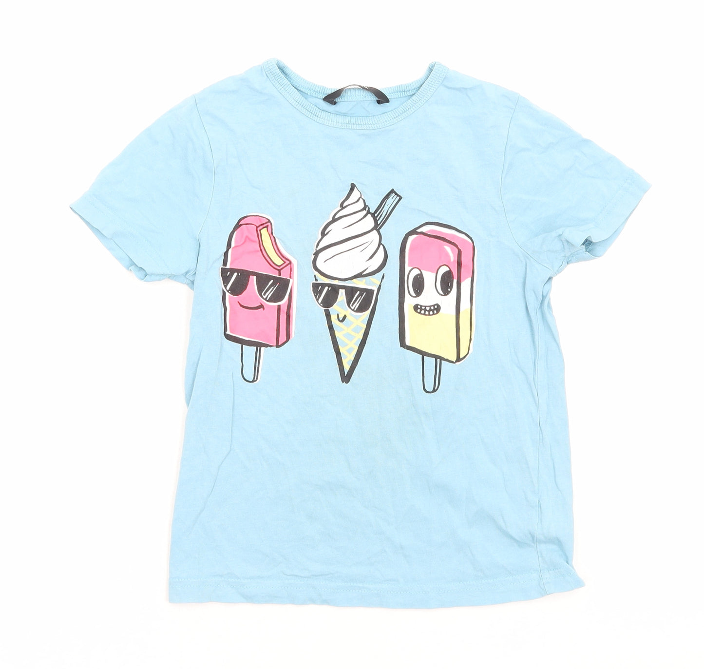 George Boys Blue Cotton Basic T-Shirt Size 5-6 Years Round Neck Pullover - Ice Lolly