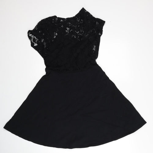 Dorothy Perkins Womens Black Polyester A-Line Size 10 Round Neck Pullover - Lace Detail