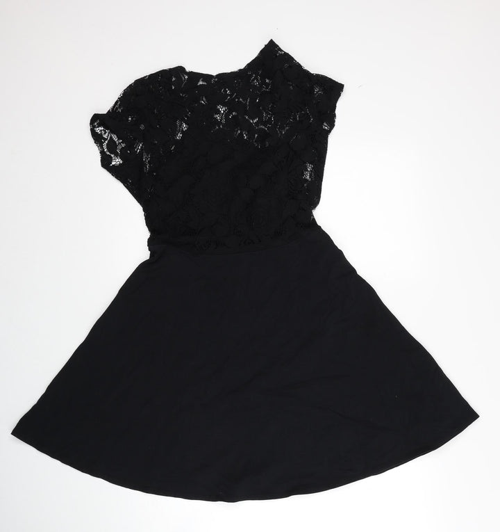 Dorothy Perkins Womens Black Polyester A-Line Size 10 Round Neck Pullover - Lace Detail