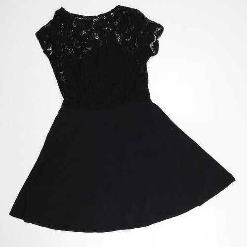 Dorothy Perkins Womens Black Polyester A-Line Size 10 Round Neck Pullover - Lace Detail
