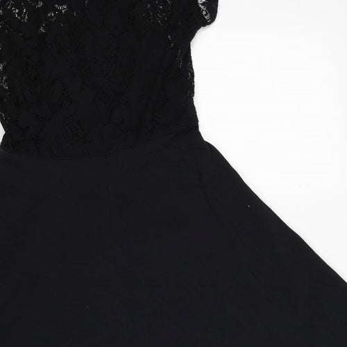 Dorothy Perkins Womens Black Polyester A-Line Size 10 Round Neck Pullover - Lace Detail